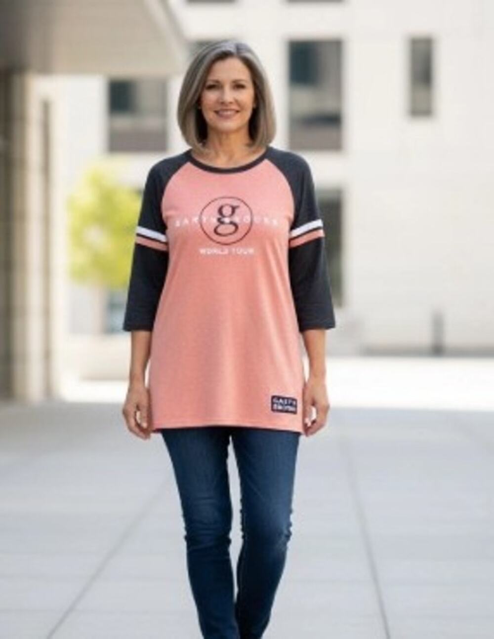 Garth Brooks Salmon & Black Baseball Style Tee "World Tour" - Size Junior 2X